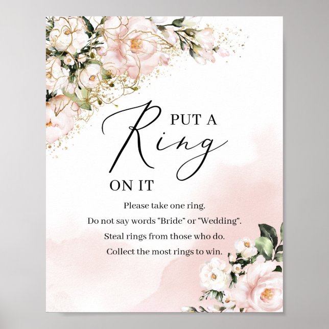 Boho blush pink floral gold put a ring on it sign (Front)
