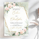 Boho Blush Pink Floral Greenery Gold Frame Wedding Invitation<br><div class="desc">Boho Blush Pink Floral Greenery Gold Frame Wedding Invitations, Contact me for matching items or for customization, Blush Roses ©Stunning design for a wedding suite – so modern lately colour scheme – green and gold, successfully combined with soft pink roses peonies – this one will definitely impress all your guests....</div>