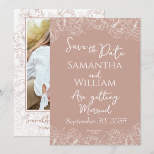 Boho Blush Pink Floral Modern Photo Wedding Save The Date