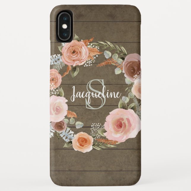 Boho Blush Pink Floral Reclaimed Barn Wood Name Case-Mate iPhone Case (Back)