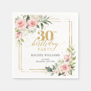 Boho Blush pink floral roses greenery 30th b-day Napkin