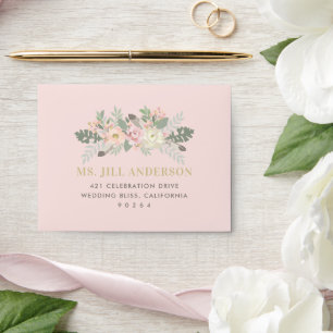 Boho Blush Pink Floral RSVP Wedding Envelope