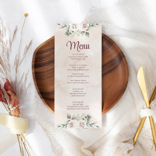 Boho Blush Pink Floral Wedding Menu Card