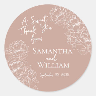 Boho Blush Pink Floral Wedding Thank You Favour Classic Round Sticker