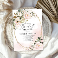Boho Blush Pink Flowers Roses faux gold oval green