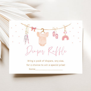 Boho Blush Pink Girl Baby Shower Diaper Raffle Enclosure Card