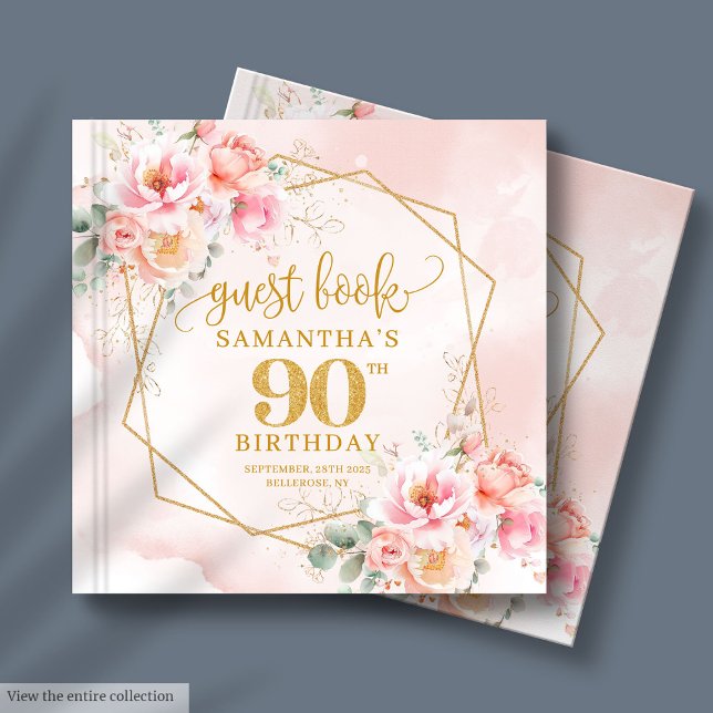 Boho blush pink gold floral 90 birthday guest book (Boho blush pink gold floral 90th birthday guest book

)