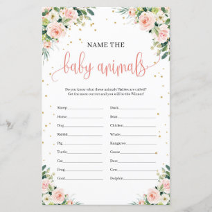 Boho blush pink greenery gold baby animals game
