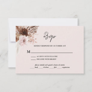 Boho Blush Pink Pampas Grass Floral Wedding RSVP Card
