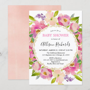 Boho blush pink pastel baby shower girl invitation