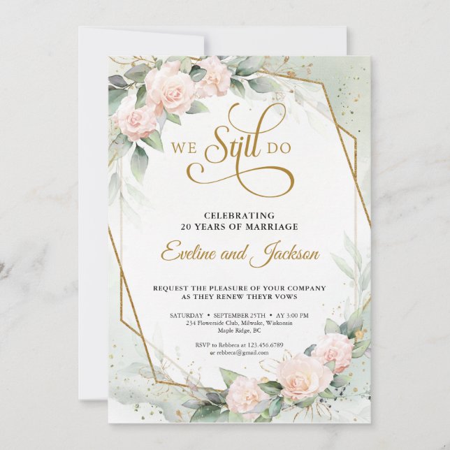 Boho blush pink roses and eucalyptus we still do invitation (Front)
