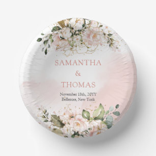Boho blush pink roses eucalyptus greenery gold paper plate