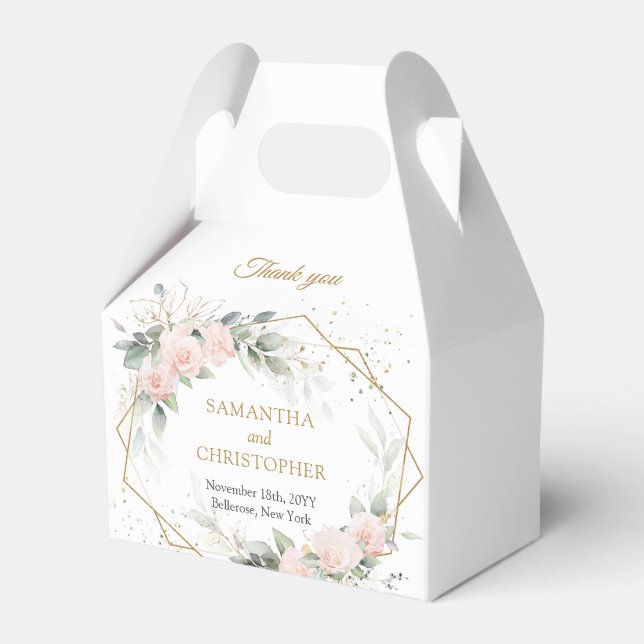 Boho blush pink roses flowers greenery wedding favor box (Front Side)