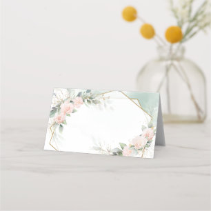 Boho blush pink roses flowers wedding place card