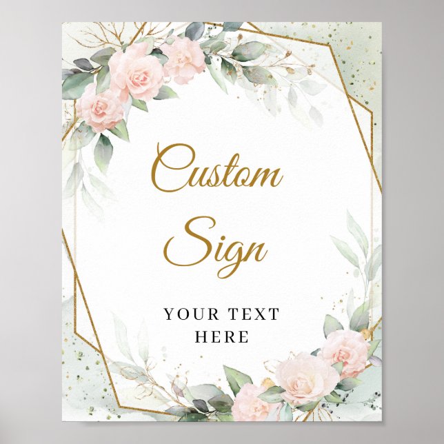 Boho Blush pink roses greenery gold custom sign (Front)