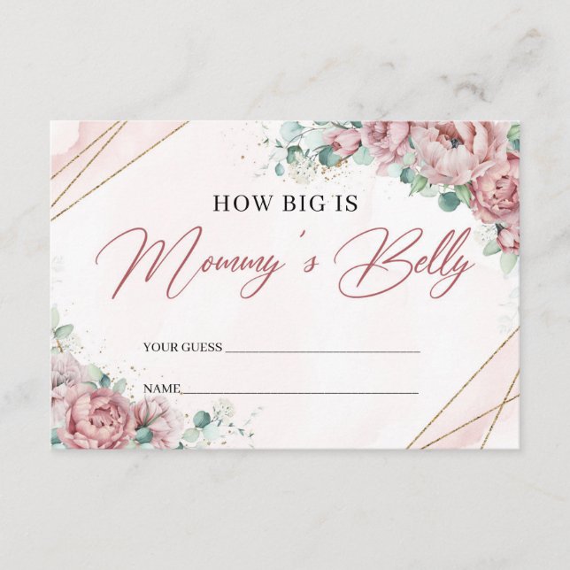 Boho blush pink roses How big is mommy's belly Enclosure Card (Front)