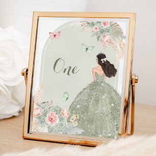Boho Blush Pink Sage Green Quinceañera Table Number