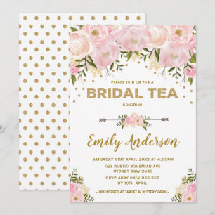 Boho Blush Pink Watercolor Floral Bridal Tea Invitation