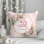 Boho Blush Pink Watercolor Pillow 70th Birthday<br><div class="desc">✅ For matching items search 36-70 in my collections ✅ Celebrate 70 years in style with this shimmering rose gold pillow. Featuring dusty pink, blush pink, and light pink watercolor flowers, lush greenery, eucalyptus accents, and a gold frame, this boho, floral, and bohemian design makes a perfect gift for a...</div>