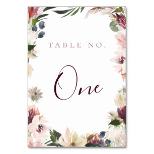 Boho Blush Plum Floral Frame Table Number