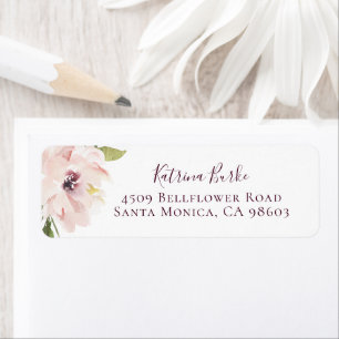 Boho Blush Plum Floral Return Address