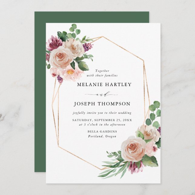 Boho Blush & Purple Spring Floral Wedding Invitation (Front/Back)
