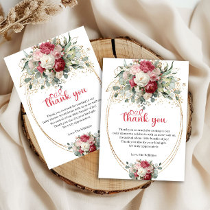 Boho Blush Red Greenery Baby Shower Thank You Card