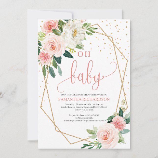Boho Blush rose Baby shower Floral Invitation (Devant)