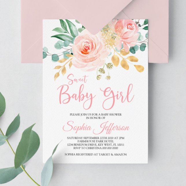 Boho Blush rose Baby shower Floral Invitation (Créateur téléchargé)
