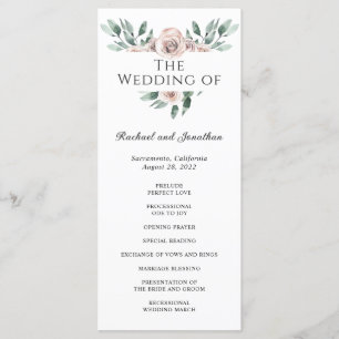 Boho Blush Rose Floral Wedding Program