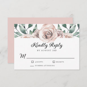 Boho Blush Rose Floral Wedding RSVP