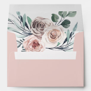 Boho Blush Rose Floral with Return Address Envelope