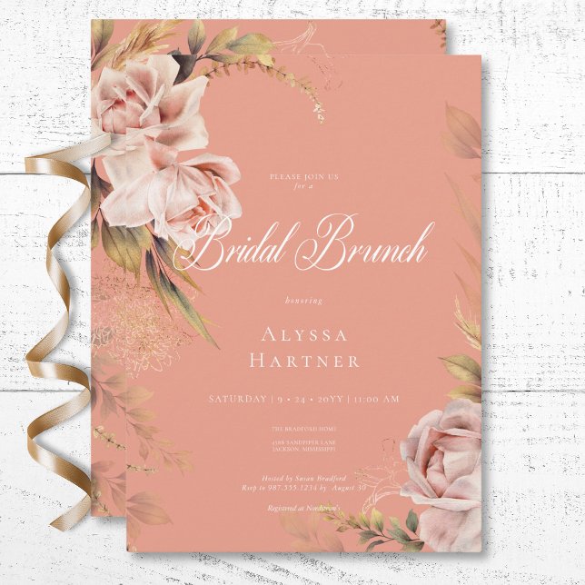 Boho Blush Roses & Grasses Bridal Brunch Invitation (Boho Blush Roses & Grasses Bridal Brunch Invitation)