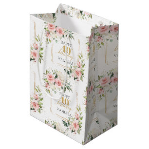 Boho blush roses green gold 40th Birthday Gift Bag