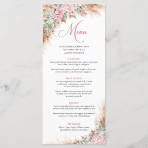 Boho blush Roses Greenery and pampas grass  Menu