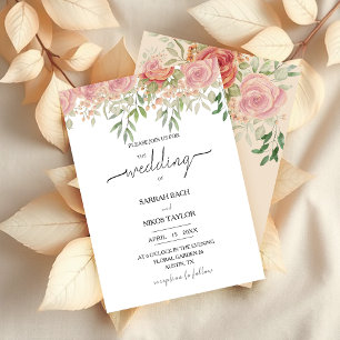Boho Blush Roses Watercolor Art Invitation