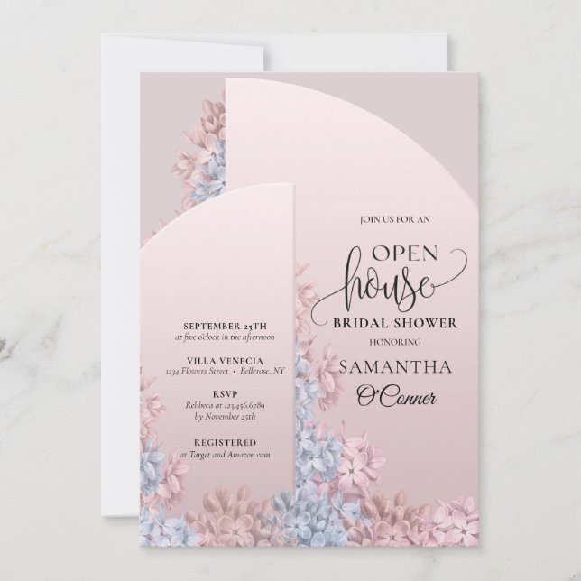 Boho blush spring floral arch frame Open House Invitation (Front)