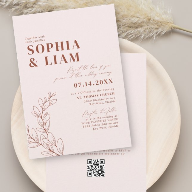 Boho Blush Terracotta With RSVP QR Code Wedding Invitation (Creator Uploaded)