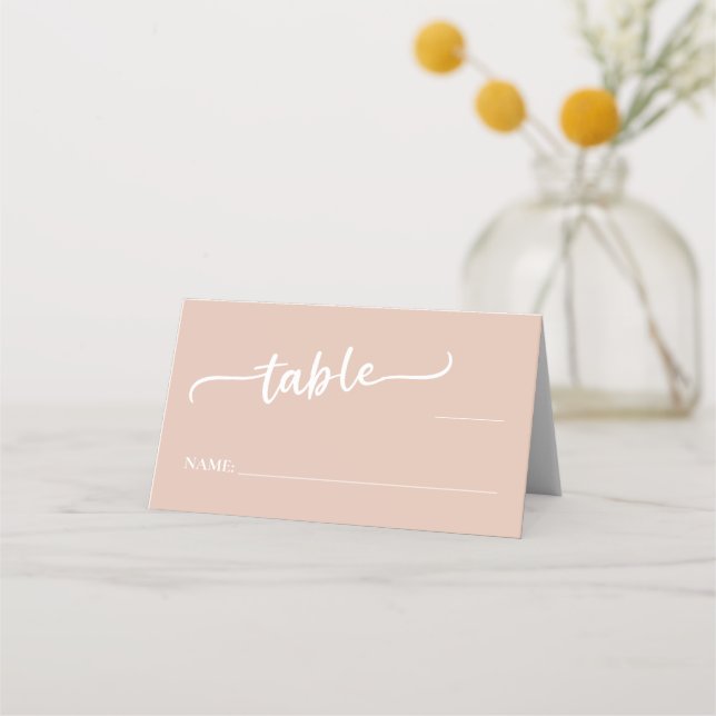 Boho Blush Trendy Script Wedding Place Card (Front)