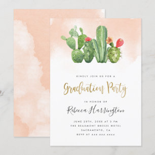 Boho Blush Watercolor & Cactus Graduation Party Invitation