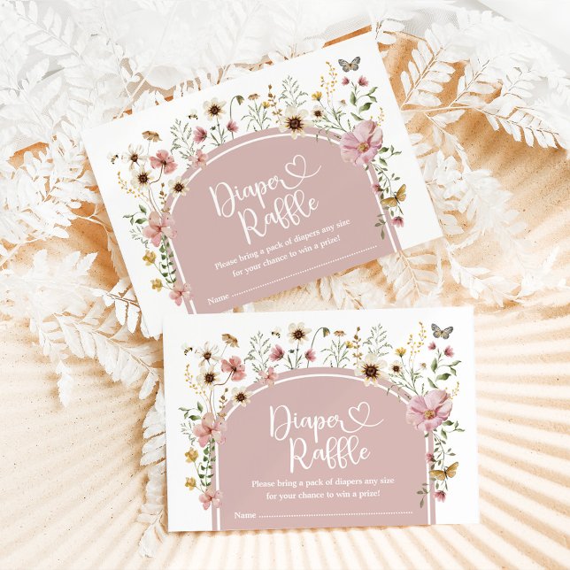 Boho Blush Wildflower Diaper Raffle Baby Girl Enclosure Card (Creator Uploaded)