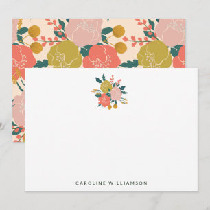 Boho Blush Yellow Botanical Flowers Personalized  Card