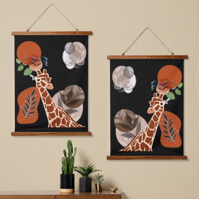 Boho Bohemian Animal Modern Art Giraffe Wall Decor Hanging Tapestry (Asymmetrical)