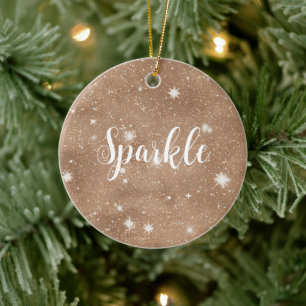 Boho Bohemian Brown Stars Glitter Ceramic Ornament