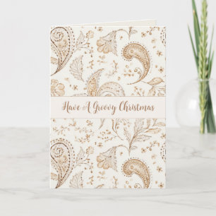 Boho Bohemian Cream Brown Paisley Christmas Card