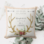 BOHO Bohemian Deer Antler Floral Baby Birth Stat Throw Pillow<br><div class="desc">You can change this saying to your favourite scripture or inspirational verse. 4 lines are provided. You can erase the text in a template field if you do not need it. New baby girl shower gift, perfect for nursery decor and to treasure for a lifetime! Simple stylized, hand painted watercolor...</div>