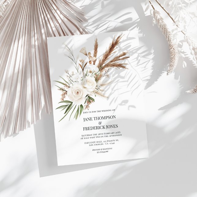 Boho Bohemian Dried Floral Photo & QR Code Wedding Invitation (Boho Bohemian Dried Floral Photo & QR Code Wedding Invitation)