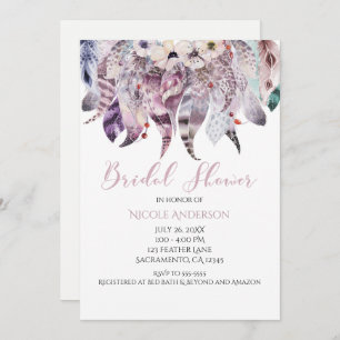 Boho Bohemian Feathers Bridal Shower Invitations