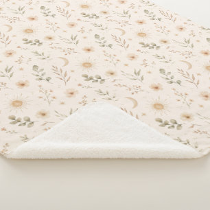 Boho Bohemian Floral Suns Moons Botanical Neutral Sherpa Blanket