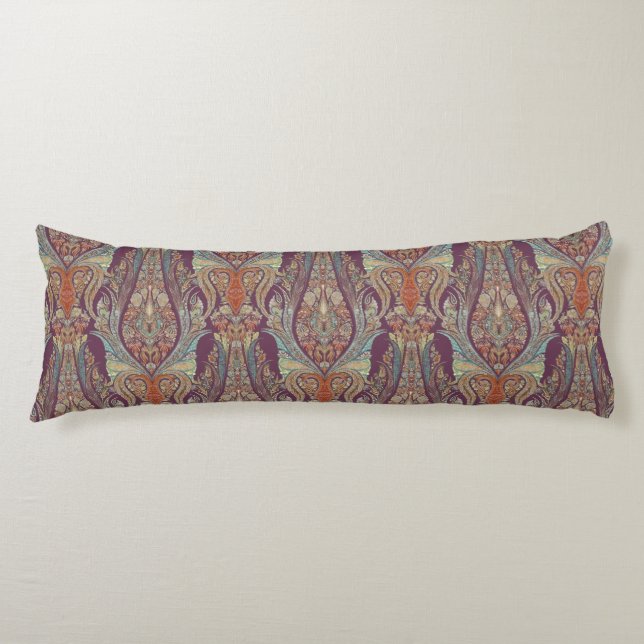 BOHO Bohemian India Paisley Tribal Purple Blue Body Pillow (Front)